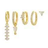 Multi Sets of Blue Flower Pierced Earrings, 4-6pcs, 18k Gold Plated Stud Drop Hoop Huggie Cuff Chain, S925 Needle, Stacked Lobe Designs with Dazzling Zirconia