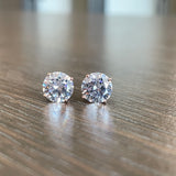 S925 Dazzling Classic 4-Prong CZ Stud Earrings, 2-8mm Round Cubic Zirconia Sterling Silver Earrings, 4 Color Options, Unisex Men Women Daily - Fitiny