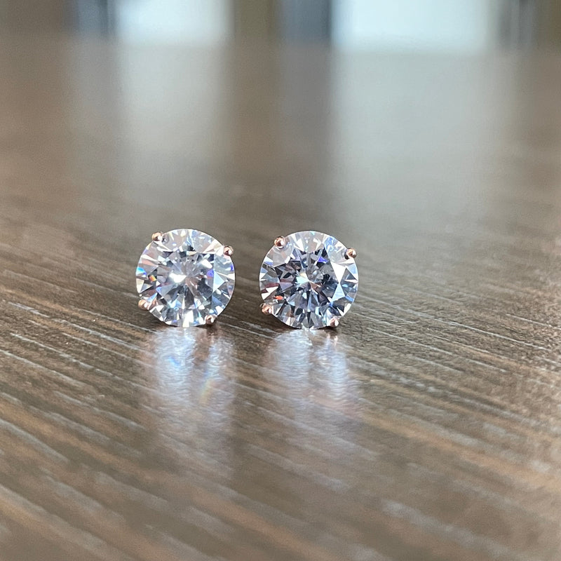 S925 Dazzling Classic 4-Prong CZ Stud Earrings, 2-8mm Round Cubic Zirconia Sterling Silver Earrings, 4 Color Options, Unisex Men Women Daily - Fitiny