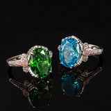 Bague ajustable multicolore en zircone cubique ovale taille fleur de glace, bleu et vert, 10 x 14 mm, 8A, bande pavée bicolore, luxe délicat 