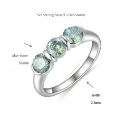 Minimalistischer Blau-Grün Moissanite Ring – 3-Stein Geometrisches Band in Weißgoldplattiertem Sterlingsilber