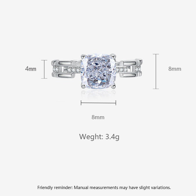 Multicolor Ice Flower Cut Square CZ Adjustable Ring, 8*8mm 5A Cubic Zirconia, 6 Color Options, Dainty Luxe