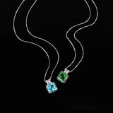 Multicolor Ice Flower Cut CZ Dual Cushion Pendant Necklace, 12*12mm 5A Cubic Zirconia, Dainty Luxe Pendant