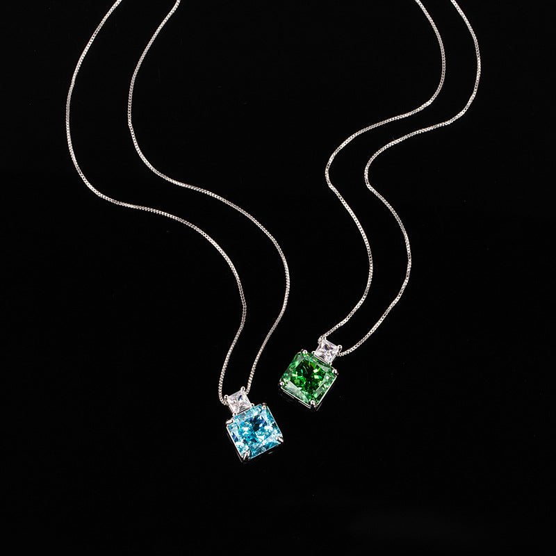 Multicolor Ice Flower Cut CZ Dual Cushion Pendant Necklace, 12*12mm 5A Cubic Zirconia, Dainty Luxe Pendant