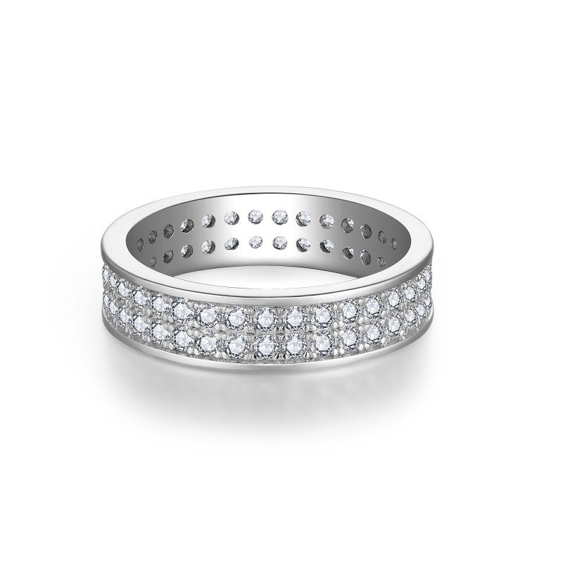 S925 Moissanite Matching Couple Eternity Bands Wedding Rings, Two-Row 1ct & Three-Row 1.8ct, D-Grade VVS, 18K White Gold Plated Unisex Rings