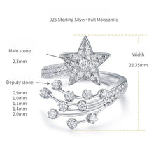 Comet Star Moissanite Ring in Sterling Silver – Adjustable G - Detail View - FITINY Jewelry