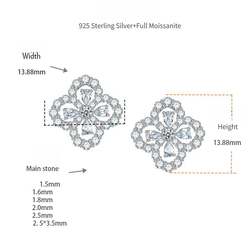 Four-Leaf Clover Drop Earrings in Sterling Silver with Moiss - Detail View - FITINY Jewelry