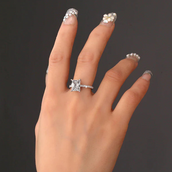 S925 Radiant Cut Moissanite & High Carbon Engagement Ring with Pavé-Set Band, 1-2 Carat VVS1 D-Color Certified, Four-Prong Sterling Silver Ring