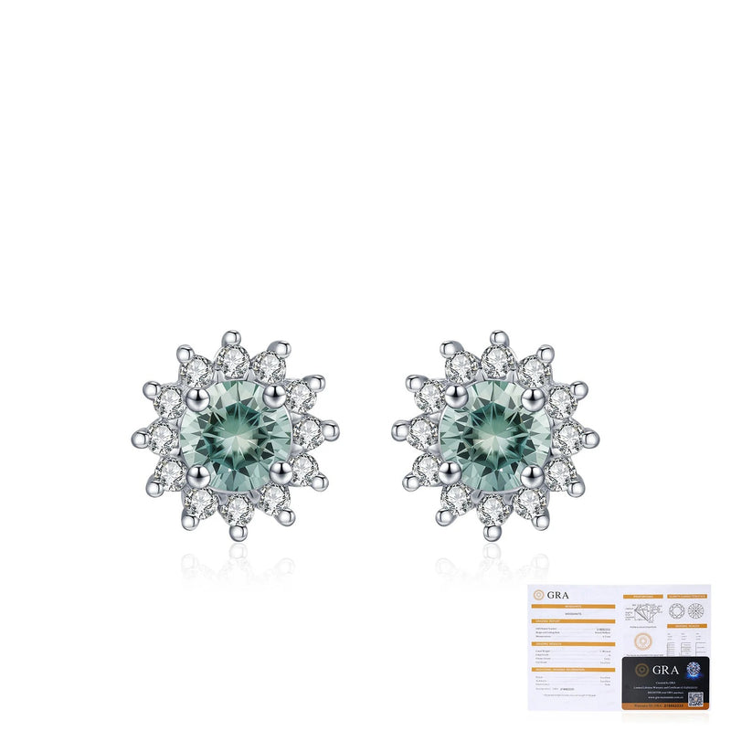 Snowflake-Style Green Moissanite Stud Earrings in Sterling S - Detail View - FITINY Jewelry
