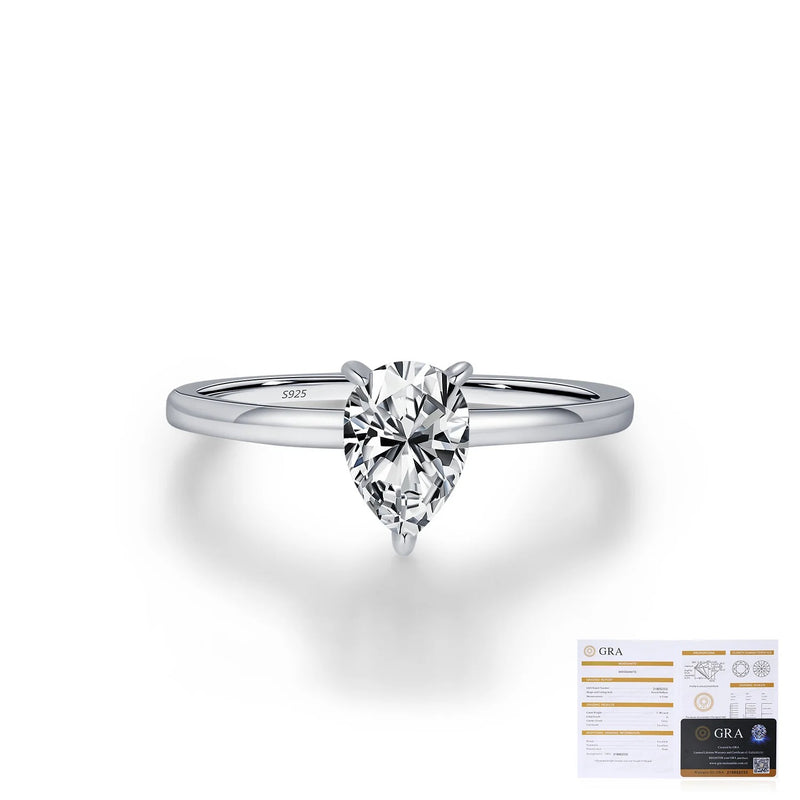 Waterdrop Moissanite Solitaire Ring in Sterling Silver - On Model View - FITINY