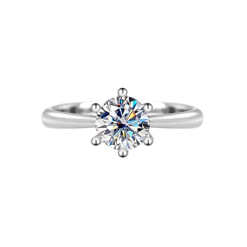 S925 Classic 6-Prong High Carbon CZ Engagement Ring, 0.5–3ct Round Cut Cubic Zirconia, Sterling Silver Daily Gift for Her Him