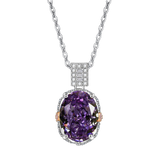 Multicolor Ice Flower Cut Oval CZ Pendant Necklace, 10*14mm 8A Cubic Zirconia, Two-Tone Pave CZ Halo with Pavé Top Frame, Adjustable Chain, Dainty Luxe
