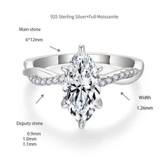 Marquise Moissanite Forlovelsesring Sæt – 2 Carat Brilliant Cut, 3EX Præcision, Sterlingsølv