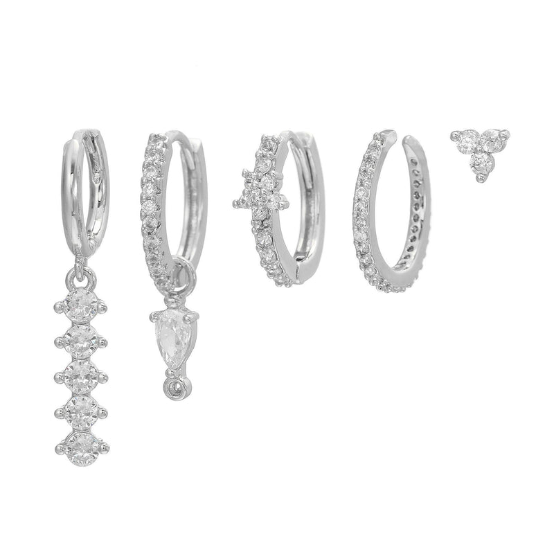 5 Pieces Simple Clover Single-Row Serrated Ear Cuff Earring Set, 18k Gold-Plated  Teardrop Zircon Earrings, S925 Needle, Stacked Lobe Designs with Dazzling Zirconia