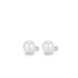 Geometric Pearl Stud Earrings in Sterling Silver with Clear Crystal Accents