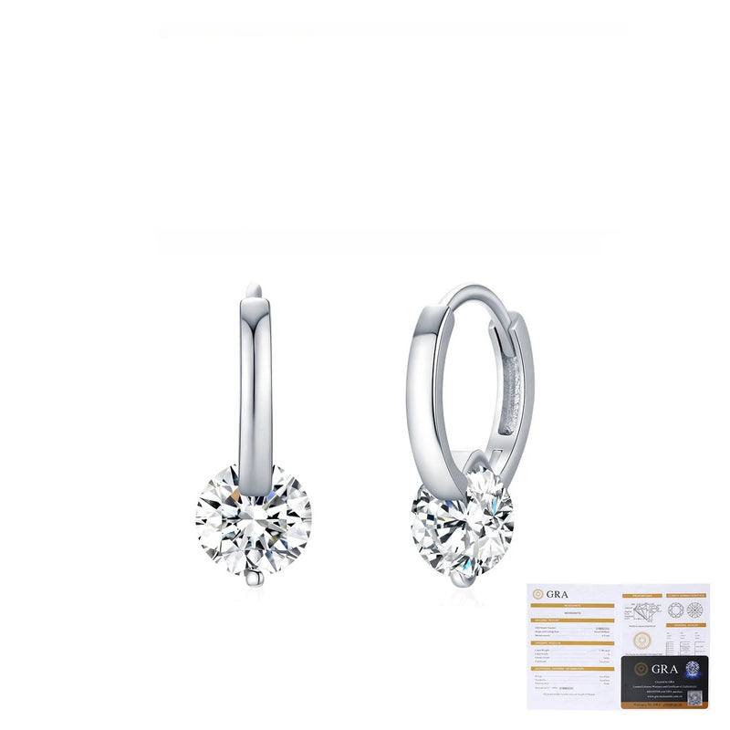 Round Moissanite Stud Earrings in Sterling Silver – Minimali - On Model View - FITINY