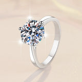 S925 Classic 6-Prong Moissanite Engagement Ring, 0.5–3ct Round Cut D-Grade VVS Certified Solitaire, Sterling Silver Wedding Gift for Her Him