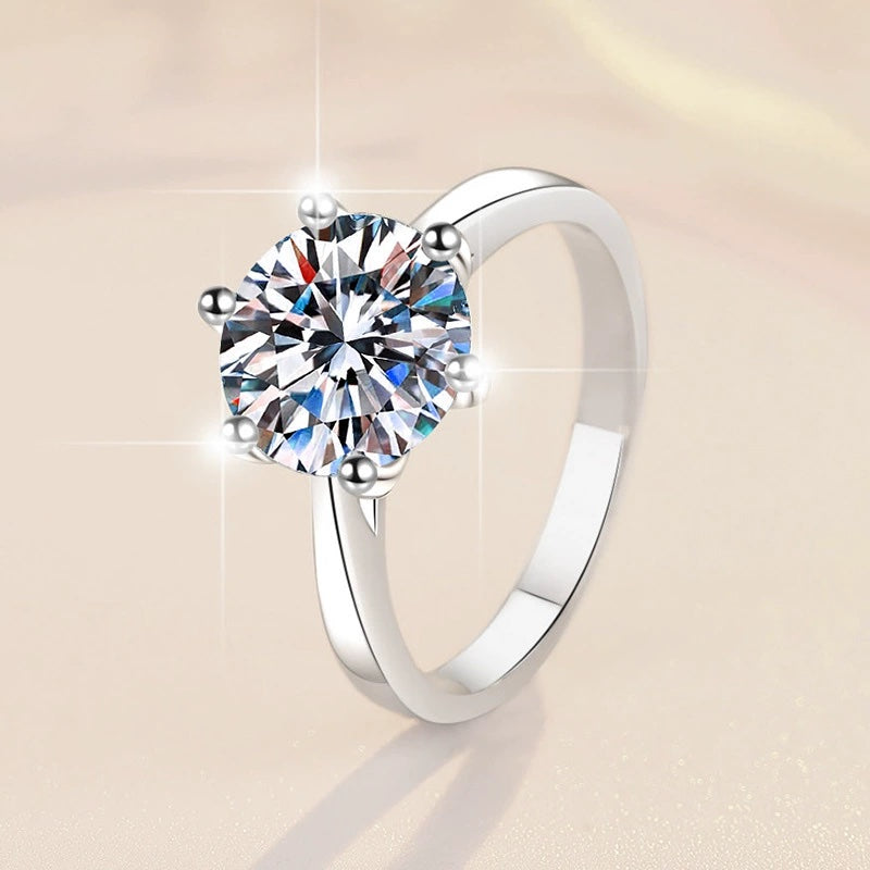 S925 Classic 6-Prong Moissanite Engagement Ring, 0.5–3ct Round Cut D-Grade VVS Certified Solitaire, Sterling Silver Wedding Gift for Her Him