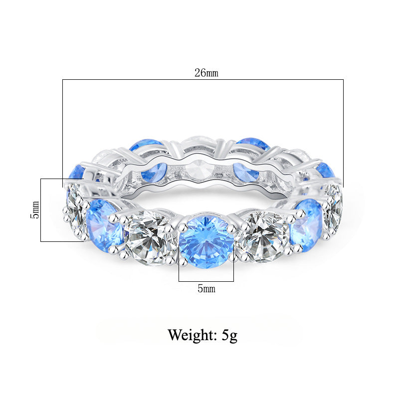 S925 Geometric Stackable Band CZ Ring, 5mm Cubic Zirconia, Sterling Silver Retro Statement Ring for Men and Women - Fitiny