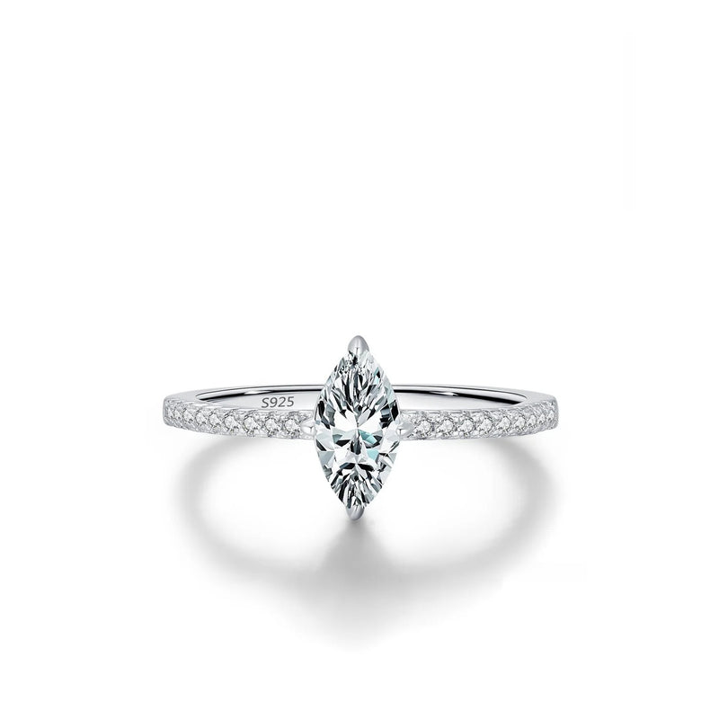 Marquise-Cut Moissanite Ring and Stud Earrings Set in Sterli - Front View - FITINY Jewelry