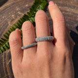 S925 Moissanite Three-Row Matching Couple Eternity Bands, Narrow 0.8ct & Wide 2.4ct Full Pave Rings, 18K White Gold Plated, US Size 4.5–10