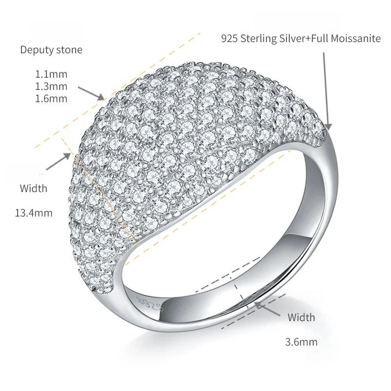 Full-Moissanite Hip Hop Ring in Sterling Silver – Modern Geo - Side View - FITINY
