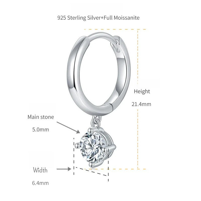 Classic Four-Prong Moissanite Hoop Earrings – 5mm Round Ston - Front View - FITINY Jewelry