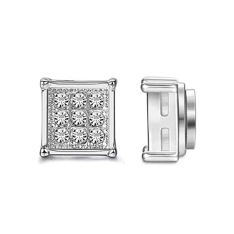 Stainless Steel Magnetic Iced Out CZ Square Stud Earrings for Men Women, 9 Mini Cubic Zirconia Inlaid Magnetic Earrings Non-Piercing Clip On Stud Earring - FITINY Jewelry