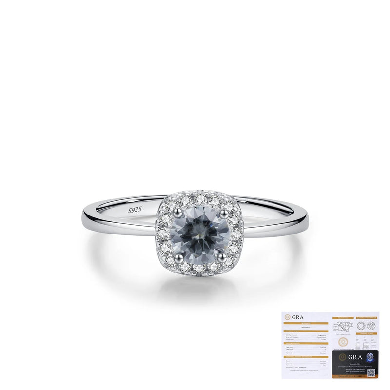 Geometric Grey Moissanite Ring in Sterling Silver - On Model View - FITINY