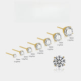 S925 Dazzling Classic 4-Prong CZ Stud Earrings, 2-8mm Round Cubic Zirconia Sterling Silver Earrings, 4 Color Options, Unisex Men Women Daily - Fitiny