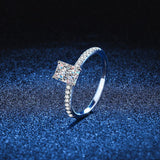 S925 Radiant Cut Moissanite & High Carbon Engagement Ring with Pavé-Set Band, 1-2 Carat VVS1 D-Color Certified, Four-Prong Sterling Silver Ring