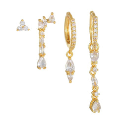 4 Pieces Teardrop Elegance Earring Set, 18k Gold Stud Drop H - Front View - FITINY Jewelry