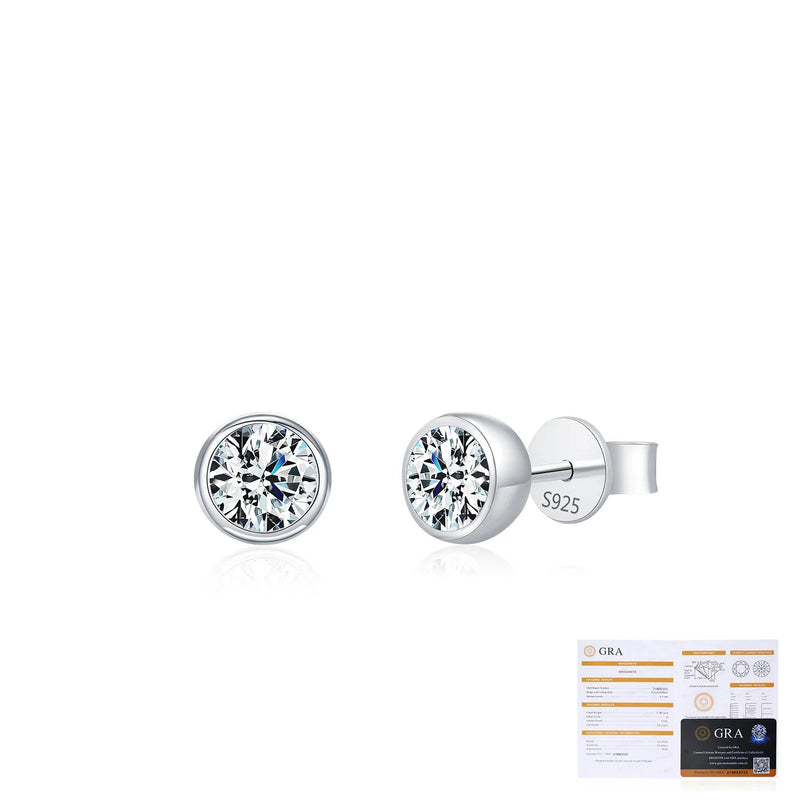 Round Moissanite Stud Earrings in Sterling Silver – Minimali - Gift Box - FITINY Jewelry
