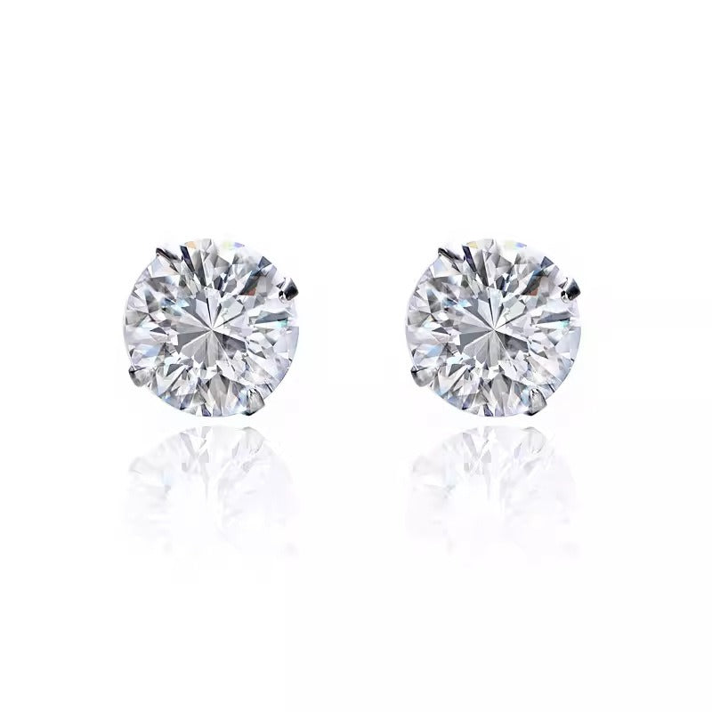 S999 Dazzling Minimalist CZ Stud Earrings, 2-8MM Cubic Zirconia Hypoallergenic Pure Sterling Silver Tiny Earrings for Sensitive Ears Daily - Fitiny