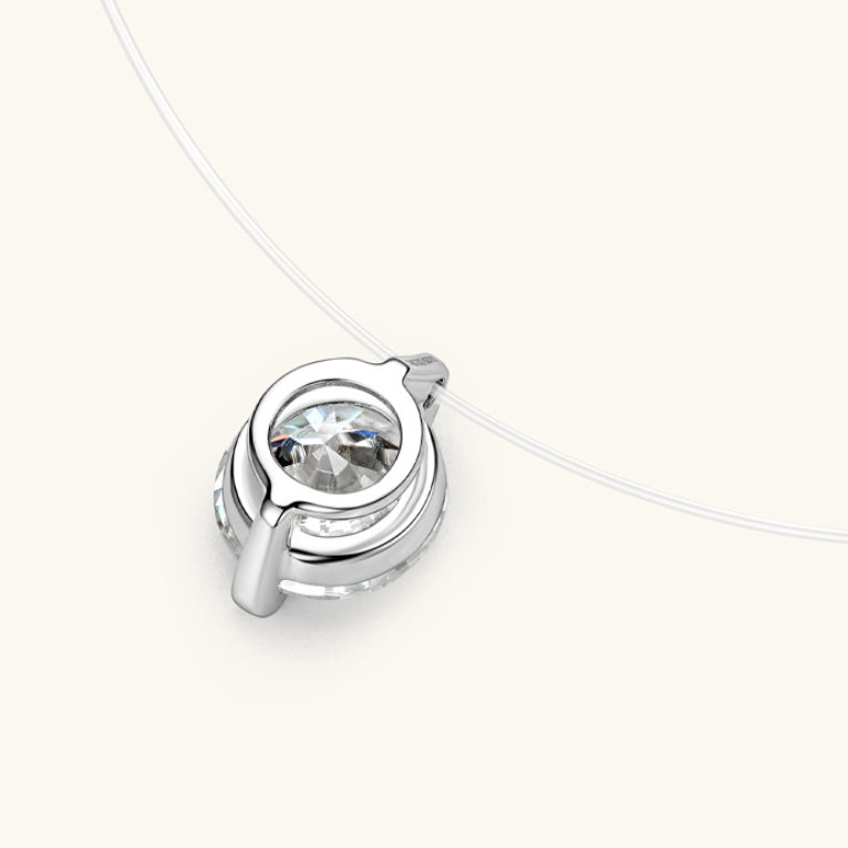 S925 Mermaid Tear Floating CZ Necklace, Sterling Silver Invisible Fishing Line 6-8mm Cubic Zirconia Pendant, 40+5cm Adjustable Dainty Minimalist Choker