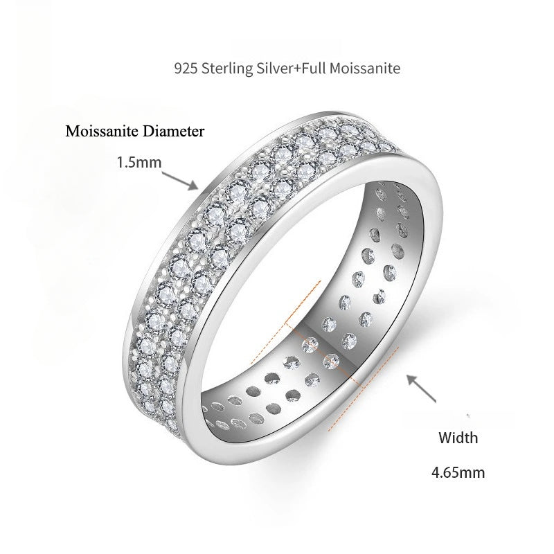 S925 Moissanite Matching Couple Eternity Bands Wedding Rings, Two-Row 1ct & Three-Row 1.8ct, D-Grade VVS, 18K White Gold Plated Unisex Rings