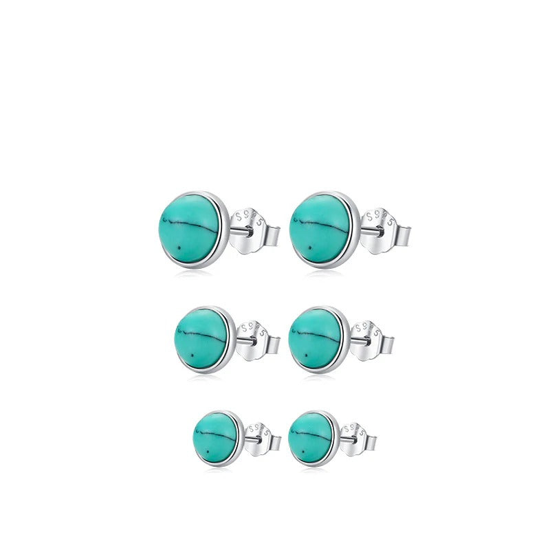 Geometric Turquoise Stud Earrings in Sterling Silver - Front View - FITINY Jewelry