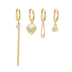 4 Pieces Whimsical Charm Links Earring Set, 18k Gold Hoop wi - Front View - FITINY Jewelry