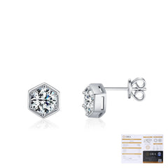 Hexagonal Moissanite Stud Earrings in Sterling Silver - Detail View - FITINY Jewelry