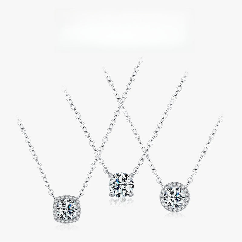 Geometric D-Color VVS1 Moissanite Pendant Necklace in Sterling Silver – Delicate Clavicle Chain for Everyday Elegance