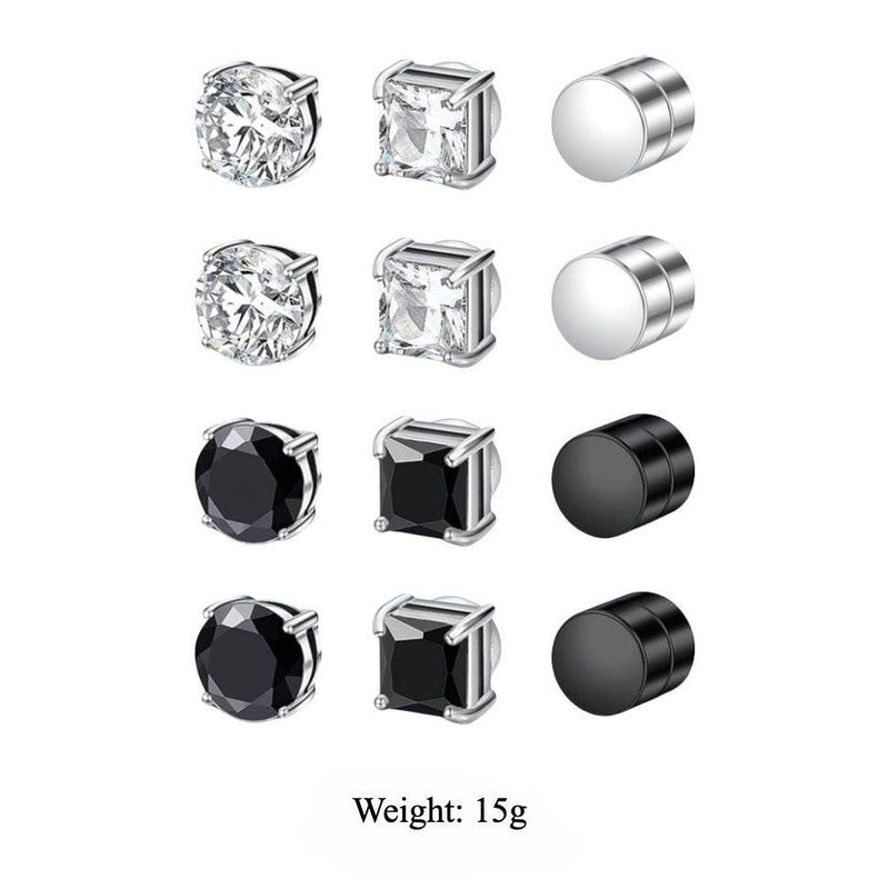 Multi Sets of Stainless Steel Magnetic CZ Stud Earrings for Men Women, 6mm Cubic Zirconia Inlaid Hypoallergenic Earring Packs, Non-Piercing Clip On Earring Combo - FITINY Jewelry