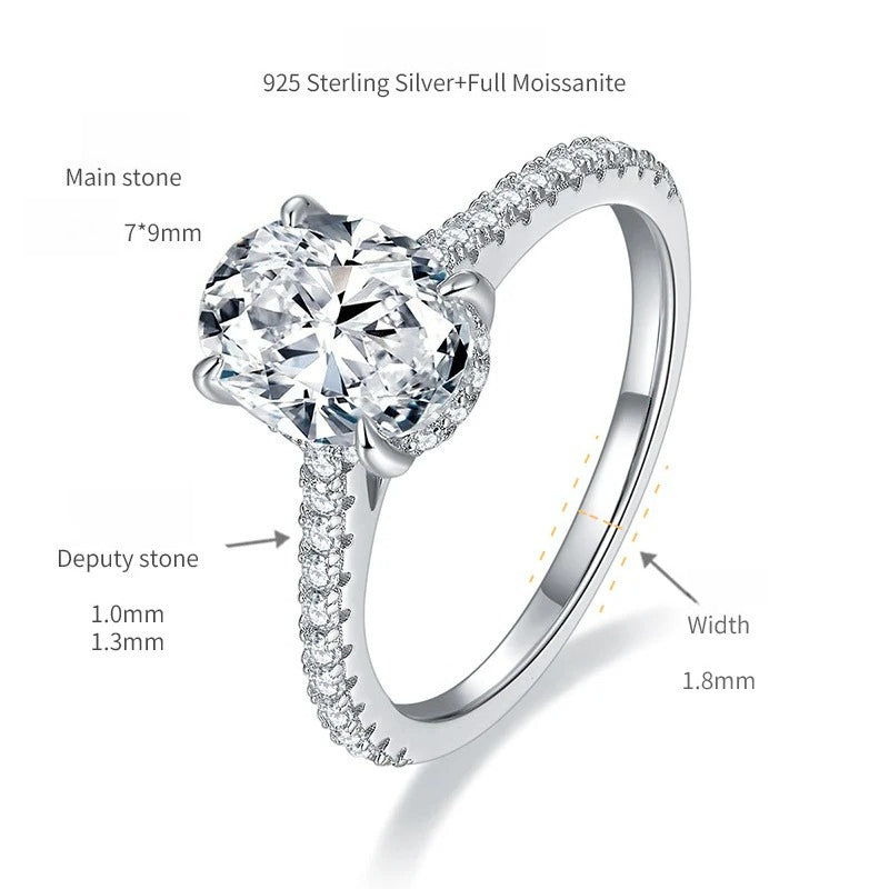 Oval Moissanite Ring in 925 Sterling Silver with Gold Plating – 2ct or 3ct Brilliant-Cut Stone