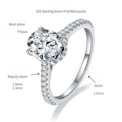 Oval Moissanite Ring in 925 Sterling Silver with Gold Plating – 2ct or 3ct Brilliant-Cut Stone