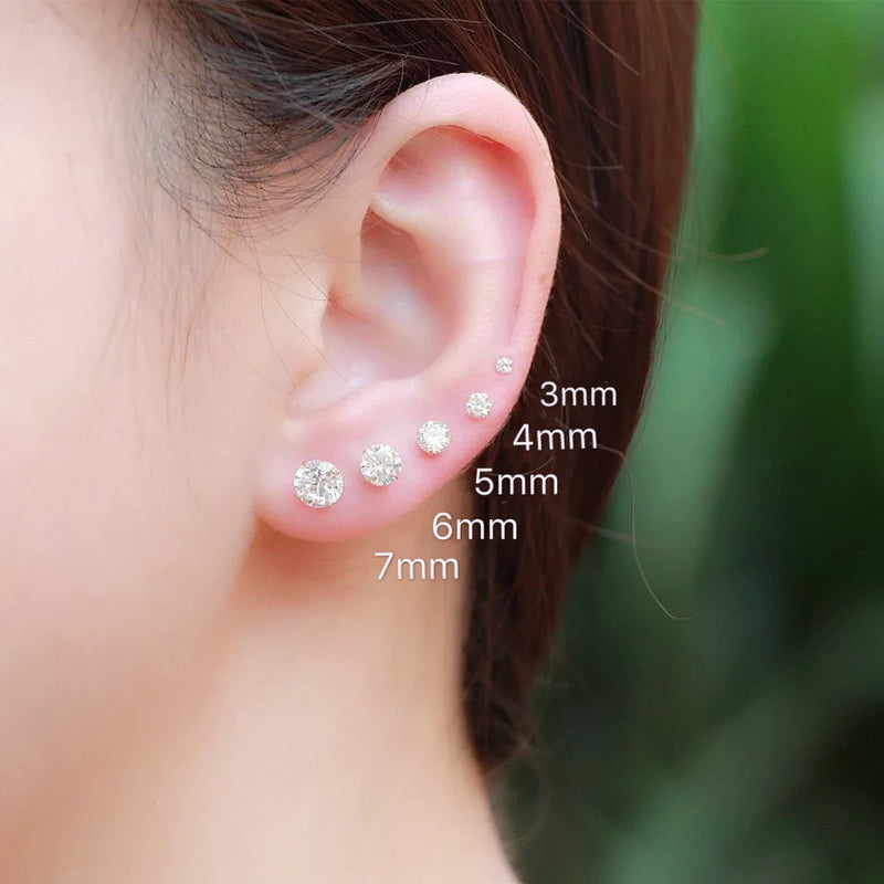 S999 Dazzling Minimalist CZ Stud Earrings, 2-8MM Cubic Zirconia Hypoallergenic Pure Sterling Silver Tiny Earrings for Sensitive Ears Daily - Fitiny