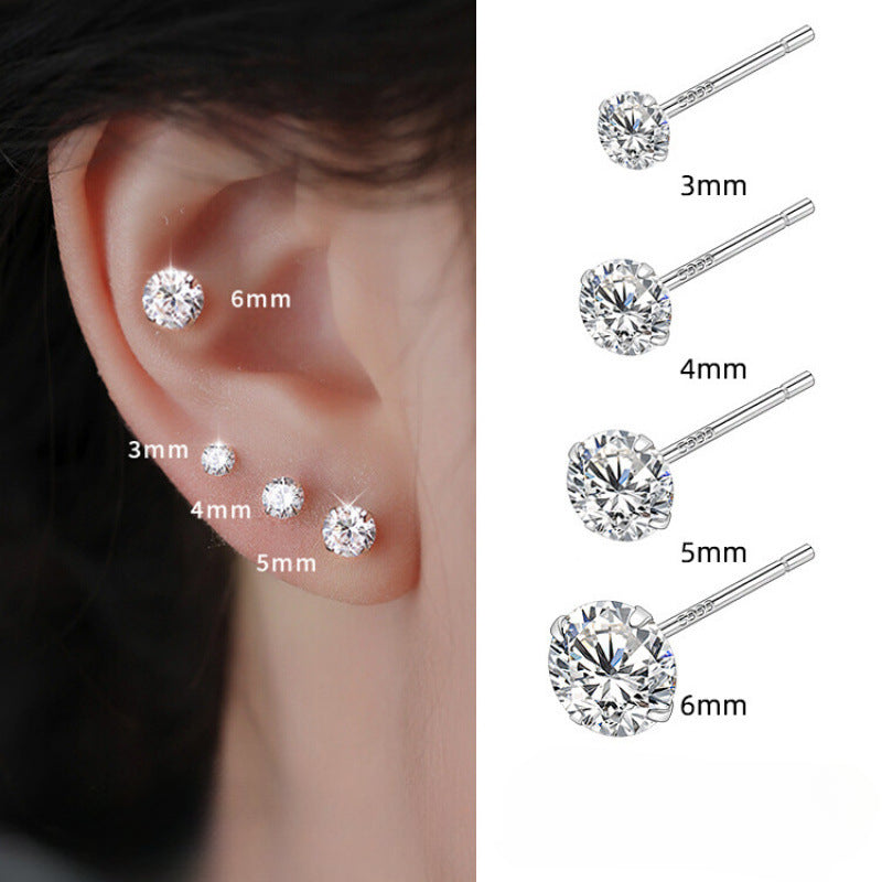 S999 Dazzling Minimalist CZ Stud Earrings, 2-8MM Cubic Zirconia Hypoallergenic Pure Sterling Silver Tiny Earrings for Sensitive Ears Daily - Fitiny