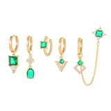 Multi Sets of Blue Flower Pierced Earrings, 4-6pcs, 18k Gold Plated Stud Drop Hoop Huggie Cuff Chain, S925 Needle, Stacked Lobe Designs with Dazzling Zirconia