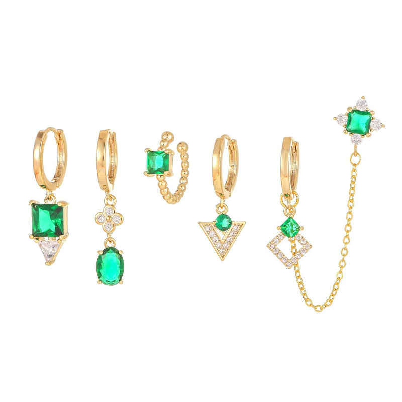 Multi Sets of Blue Flower Pierced Earrings, 4-6pcs, 18k Gold Plated Stud Drop Hoop Huggie Cuff Chain, S925 Needle, Stacked Lobe Designs with Dazzling Zirconia