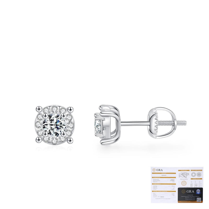 Classic Four-Prong Moissanite Stud Earrings in Sterling Silv - On Model View - FITINY