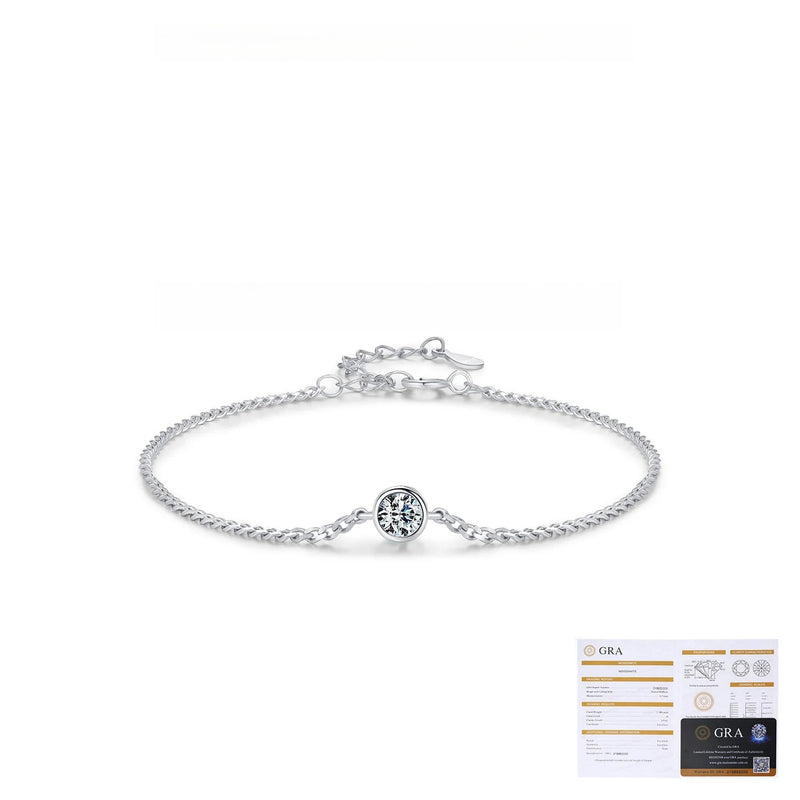 Minimalist Sterling Silver Moissanite Solitaire Bracelet wit - On Model View - FITINY