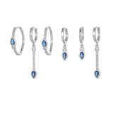 Multi Sets of Blue Flower Pierced Earrings, 4-6pcs, 18k Gold Plated Stud Drop Hoop Huggie Cuff Chain, S925 Needle, Stacked Lobe Designs with Dazzling Zirconia